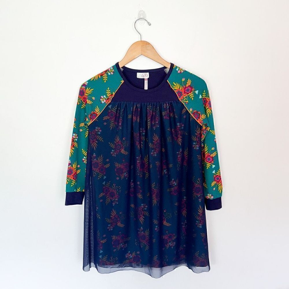 Matilda Jane 435 Girls Navy Sheer Overlay Floral Print Long Sleeve Dress